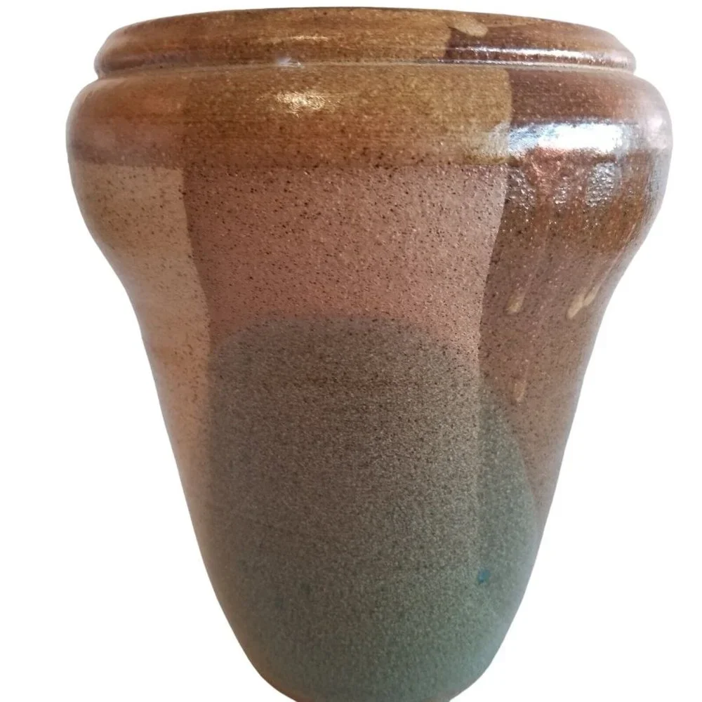 Vintage Studio Pottery Vase Pot Planter Dipped Layered Glaze Signed Decorative